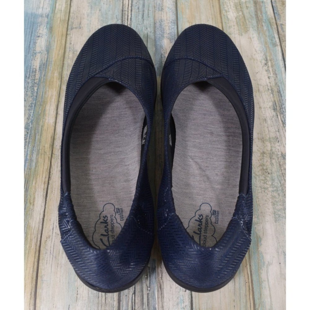 Clarks Sillian Jetay Loafers Size 11 Cloudstepper Flats Navy Blue Herringbone - Picture 6 of 11